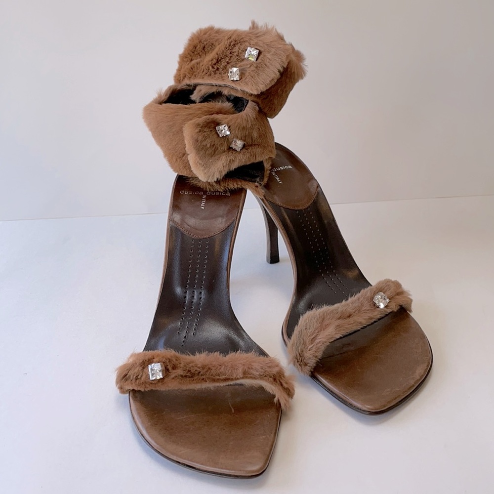 dusica dusica Brown Rabbit Fur & Leather Heels - Picture 2 of 7